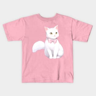 White Kitty with a Pink Bow Kids T-Shirt